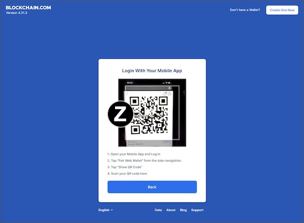 blockchain web wallet login via QR code