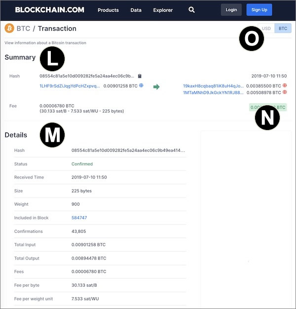 blockchain.com transaction summary and details
